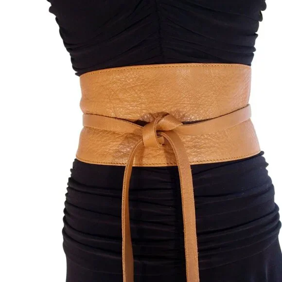 BERGE Sadie $195 Wide Leather Obi Wrap Tie Belt Women's S/M - Picture 2 of 8